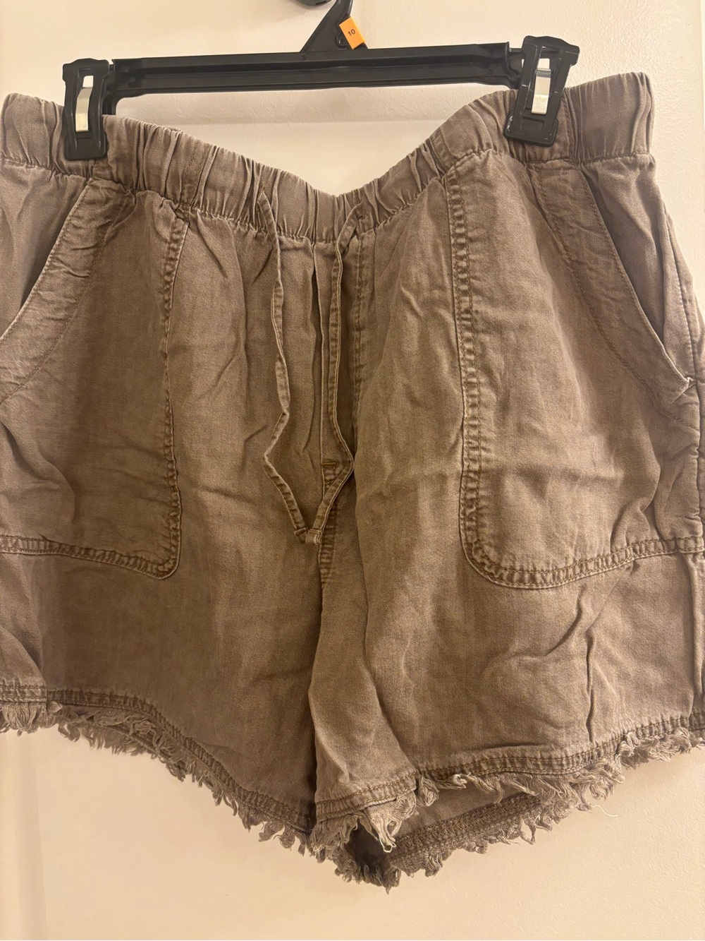 Time and Tru Washed Taupe High-Waist Frayed Hem Shorts